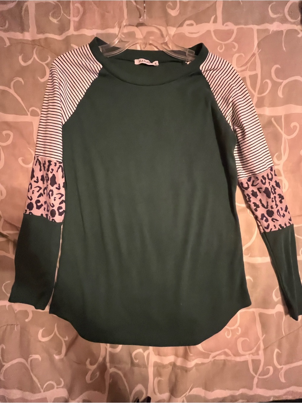 HARHAY Women's S Green Colorblock Knit Crew Neck Raglan Long Sleeve Tee